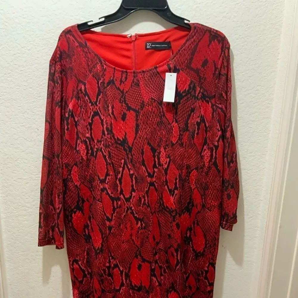 New York & Company Dress Size XL Sheath red Women Long Sleeve Sheath